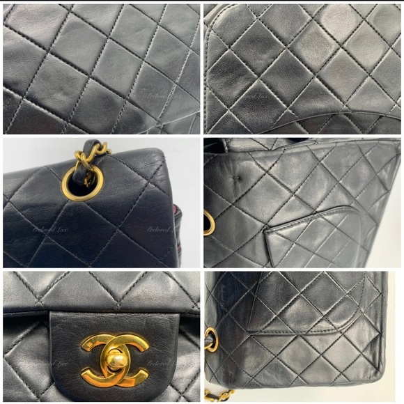 Authentic CHANEL Lambskin Double Chain Double Medium Flap Bag black/gold - Picture 7 of 13